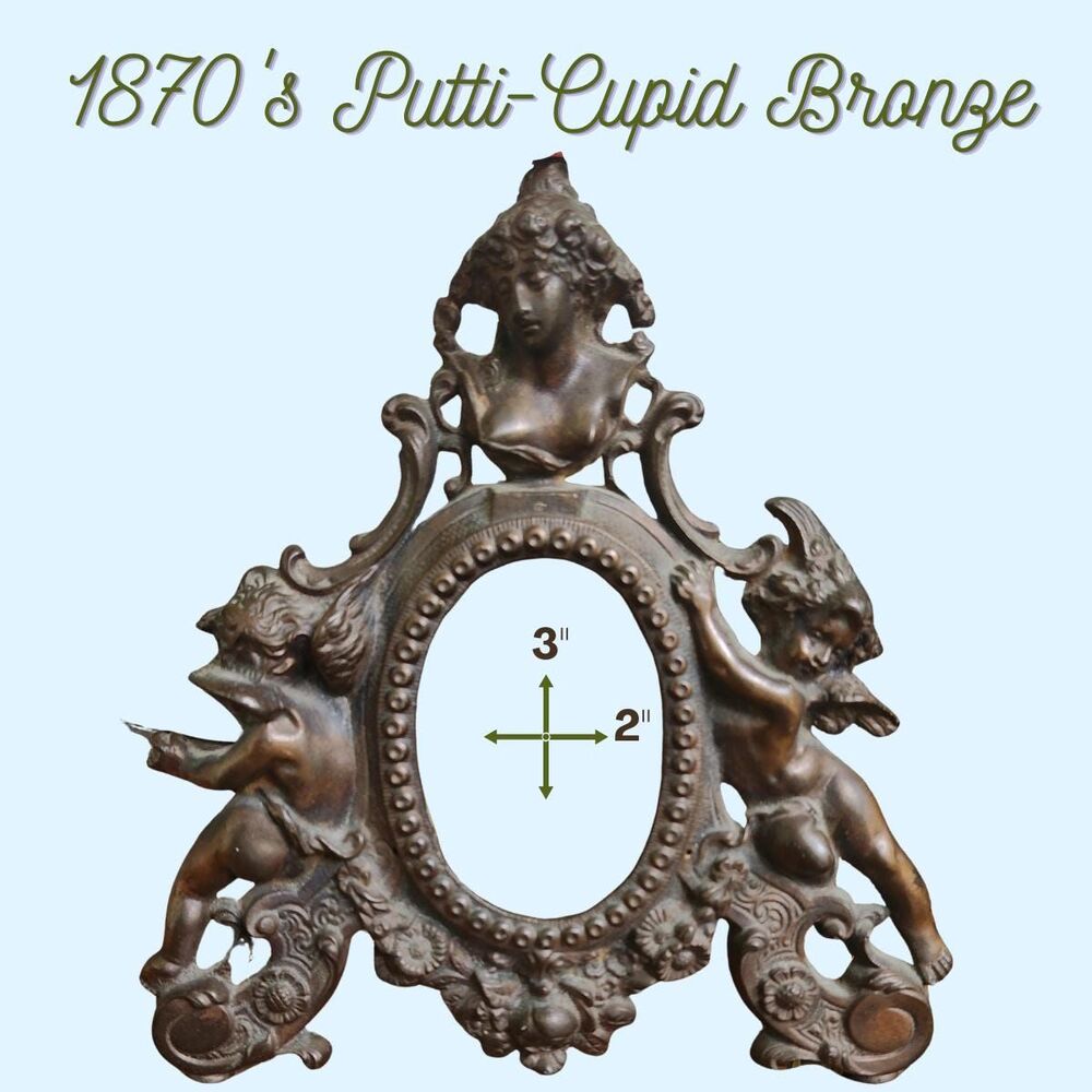 Bronze Frame | Victorian 1870s, Cast Mold detailed Goddess, Winged Cupid-Puttis